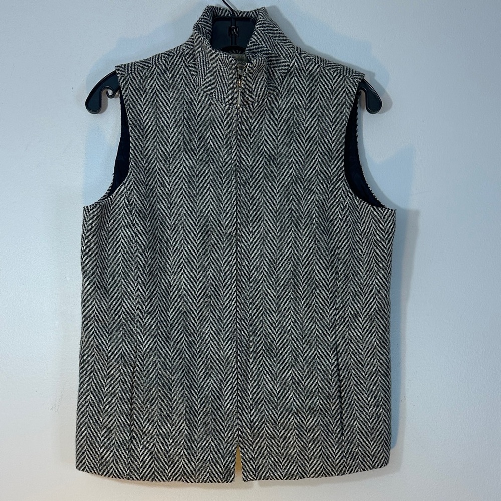 Coldwater Creek Wool Herringbone Pattern Vest Women's S Gray Full Zip